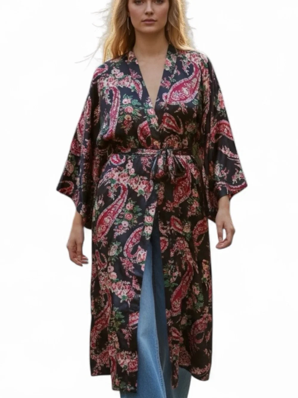 Vintage Victoria's Secret Black Paisley Floral Kimono OS - Picture 7 of 7